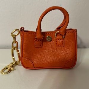 Tory Burch leather orange mini tote key chain
